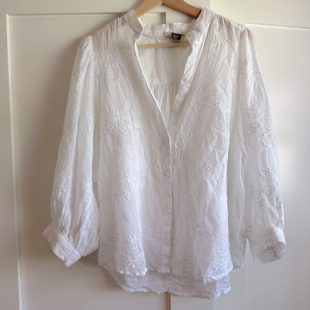 Pilcro Anthropologie white eyelet top